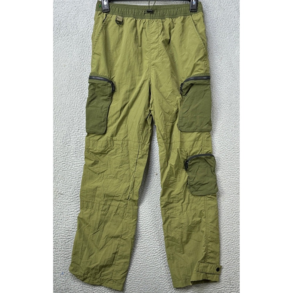 LCKR Mens Medium Pants Cargo Olive Green Nylon Pocket Relaxed Fit Drawstring EUC